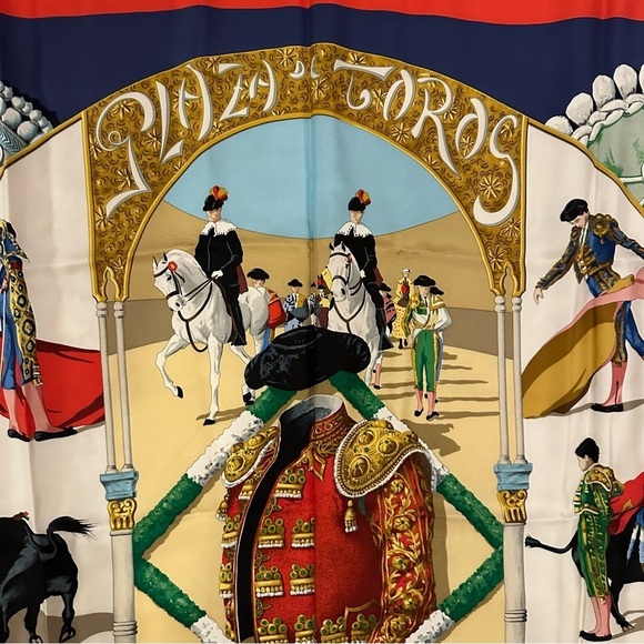 Hermes Silk Scarf PLAZA DE TOROS Foulard Carre HUBERT DE WATRIGANT 35x35” - Picture 2 of 9